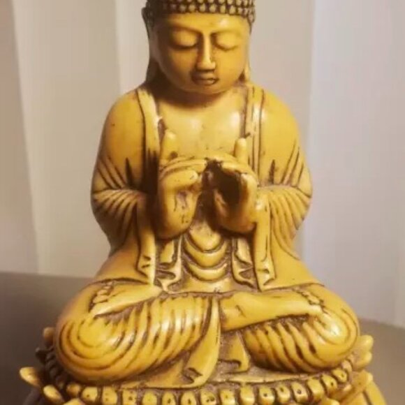 Rare! Vintage Hand-Carved Lord Buddha Meditating On Lotus Stand HEAVY RESIN - Picture 6 of 12